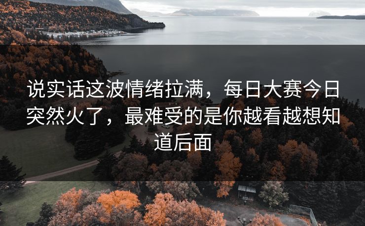 说实话这波情绪拉满，每日大赛今日突然火了，最难受的是你越看越想知道后面